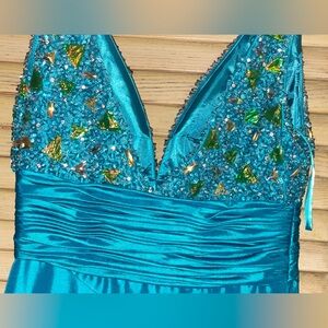 Teal Embellished V-Neck Dress